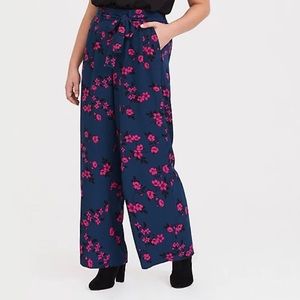 Torrid Teal Floral Challis Wide Leg Pants EUC